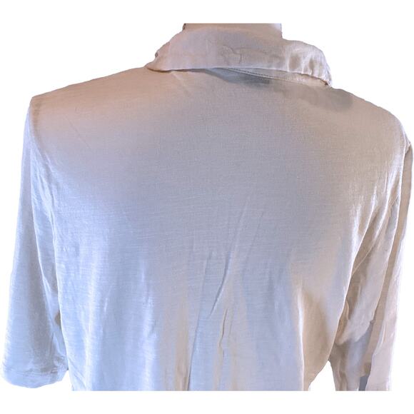 SANCTUARY Point-Collar Button-Down Elbow-Sleeve Slub Top Ivory XL NWOT - Picture 6 of 8